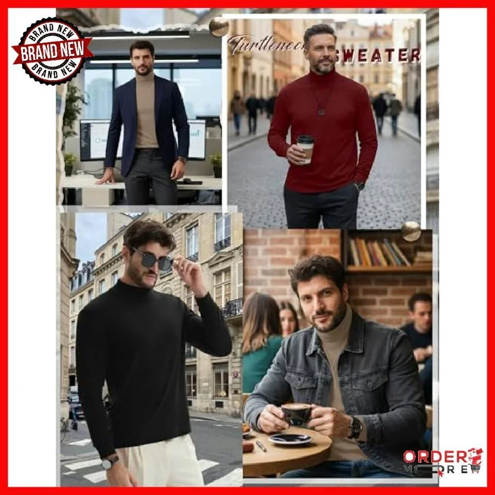 Men's Thermal Turtleneck 3-Pack Slim Fit Long Sleeve Knitted Pullover